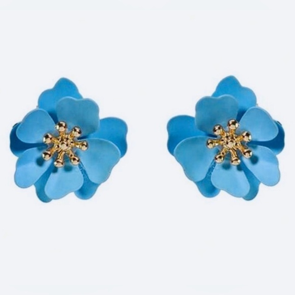 ANTHRO ZENZII light blue BUTTERCUP FLOWER STUD POST EARRINGS HYPOALLERGENIC